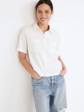 Madewell White Breezewoven Beachside Shirttail Linen Blend Shirt, S